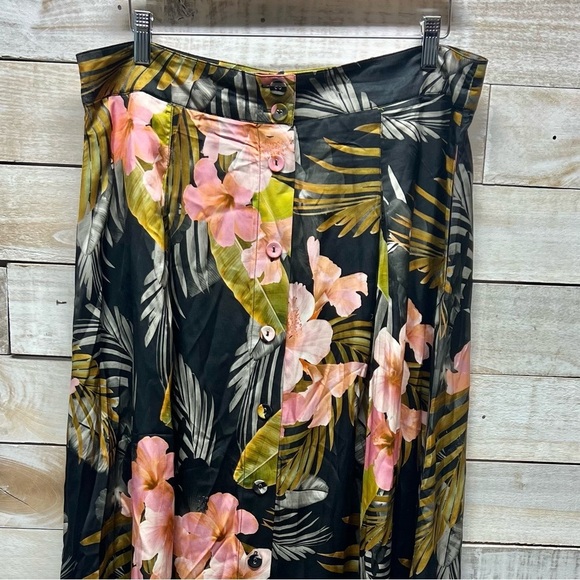 Favorite Daughter Maxi Skirt Womens 16 Button Front Silk Blend Black Floral - Picture 2 of 9